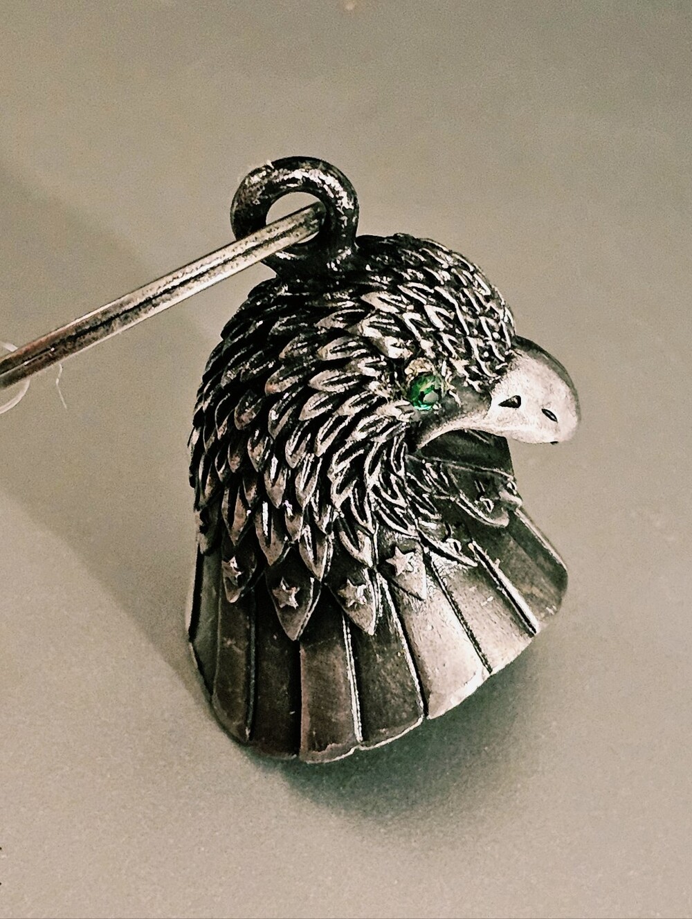 Vintage Eagle Guardian Bell Keychain Silver Tone Motorcycle Biker Bell - Picture 8 of 8